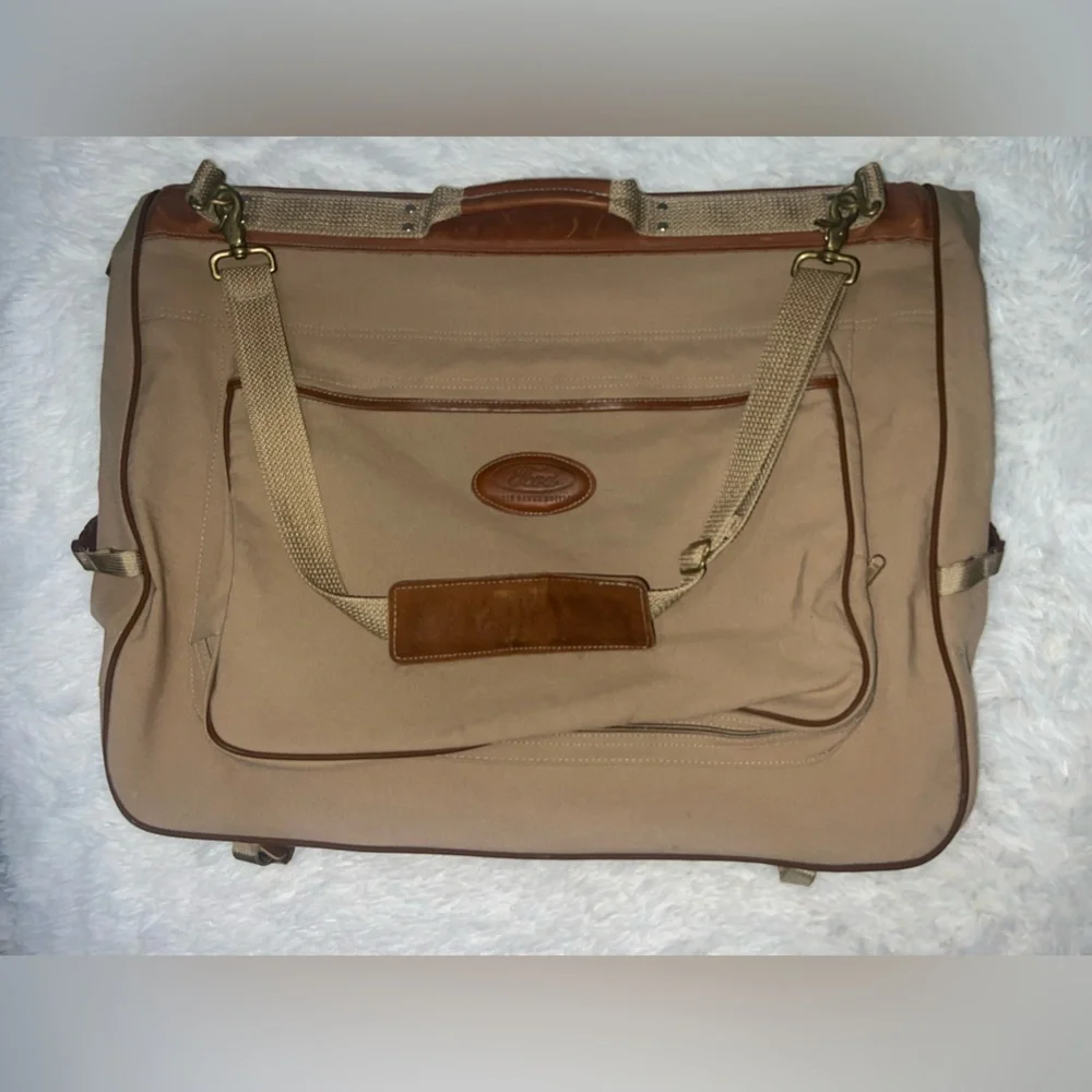 Ford Eddie Bauer Khaki Canvas Folding Garment Travel Suit Bag Luggage Carry-on